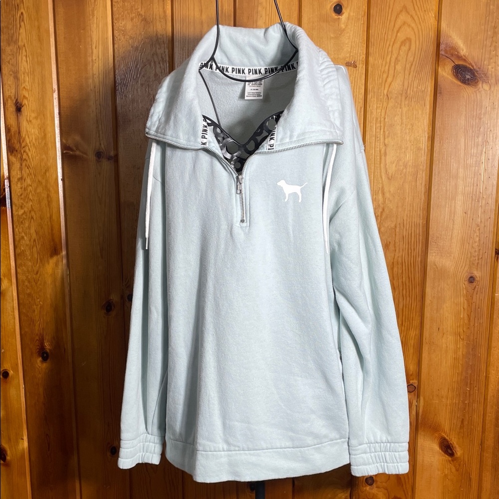 PINK Victoria's Secret Light Blue Pullover size medium quarter zip rope sides